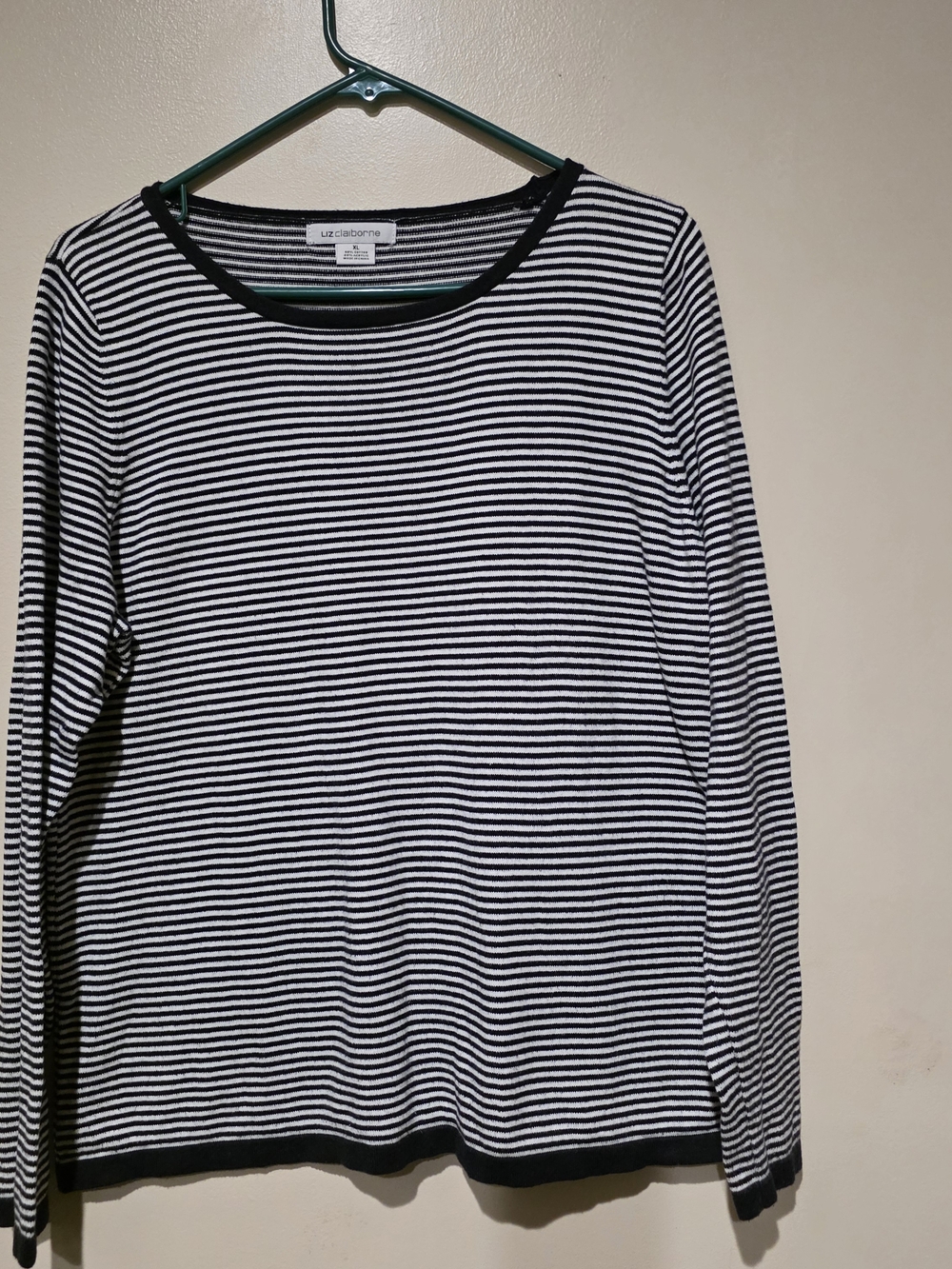 Liz Claiborne Navy and White Striped Long Sleeve Scoop Neck Top XL Office